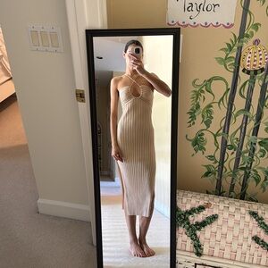 LORI Ruched Front Knit Midi Dress Champagne